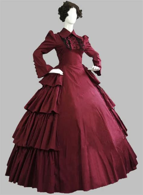 Luxury Gothic Burgundy Th Century Noble Victorian Era Dress Civil