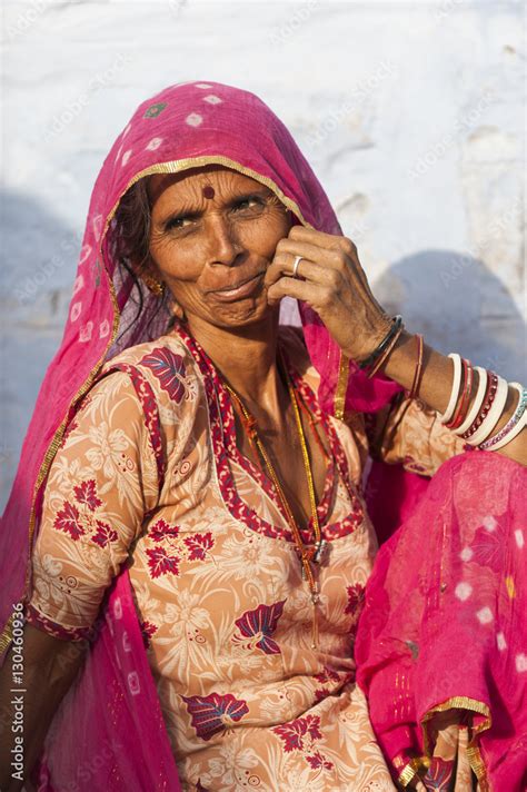 A Rajasthani Woman Wearing A Traditional Veil Called A Ghoonghat