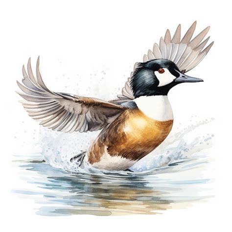 Premium Photo Painting Of A Duck With Wings Spread Out In The Water