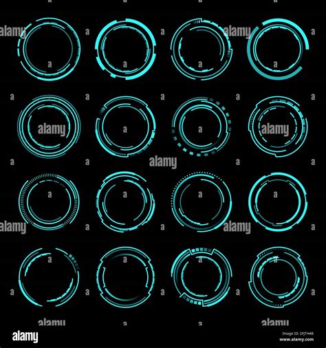 Hud Round Frames Or Borders Vector Sci Fi Circular Neon Elements For