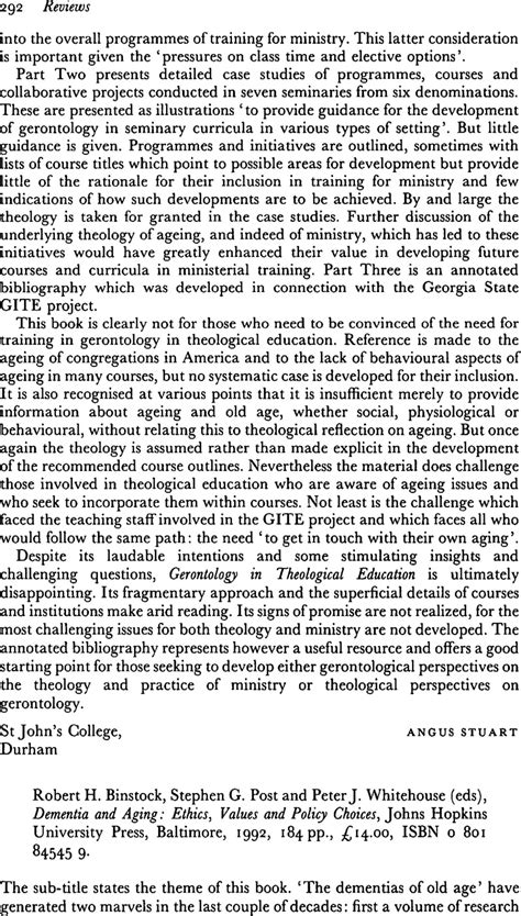 Robert H Binstock Stephen G Post And Peter J Whitehouse Eds