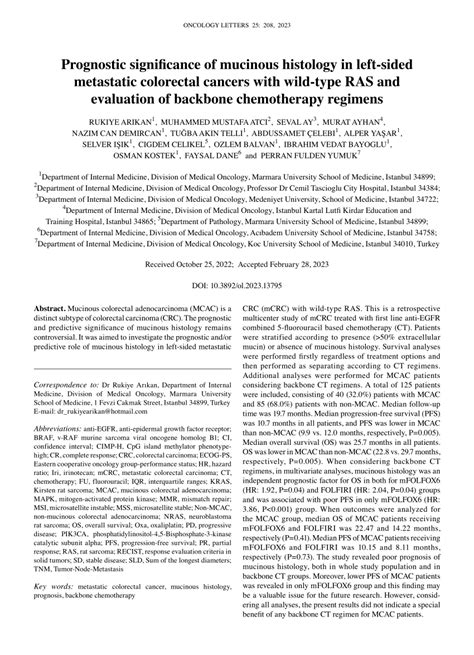 Pdf Prognostic Significance Of Mucinous Histology In Left‑sided