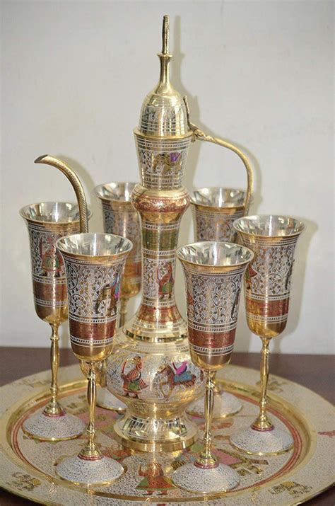 Brass Wine Glass Set With Tray And Surhaie Popli Brass Shop