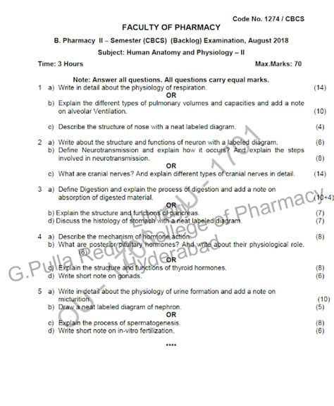 Osmania University B Pharmacy Ii Semester Cbcs Backlog Subject Human Anatomy And