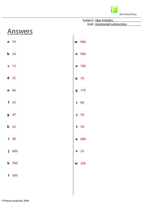 Numeracy Horizontal Subtraction Worksheet Uk