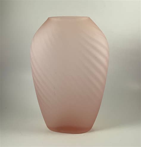 Vintage Satin Glass Vase Pink Satin Frosted Glass Fluted Swirl Decor