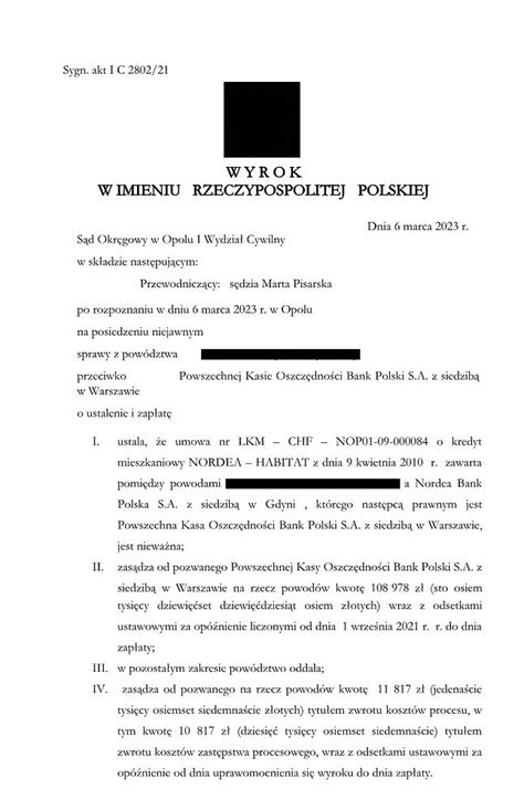 Wyrok Frankowy Przeciwko Pko Bp S A Sygnatura Akt Ii C