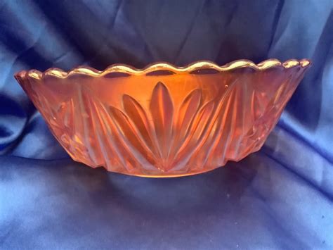 Carnival Glass Fruit Bowl Decorated With Stars And Fans Marigold Etsy