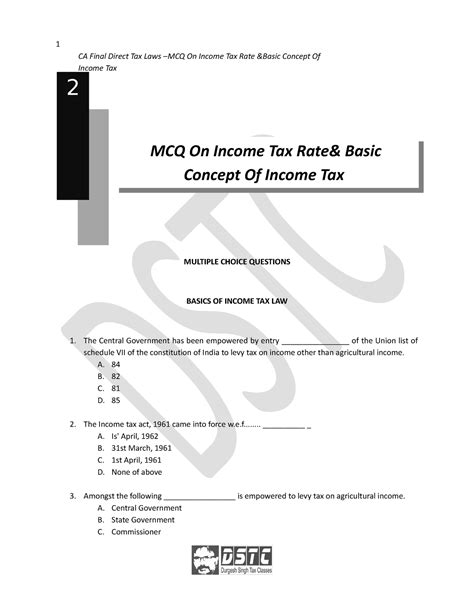 Chapter 1 Mcqs On Income Tax Rates And Basic Concept Of Income Tax Ca