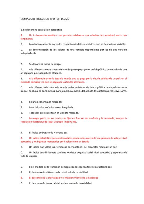 Solucion Ejemplos DE Preguntas TIPO TEST Lcdmc EJEMPLOS DE PREGUNTAS