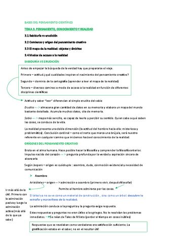 Tema 3 Pensamiento Conocimiento Y Realidad Pdf