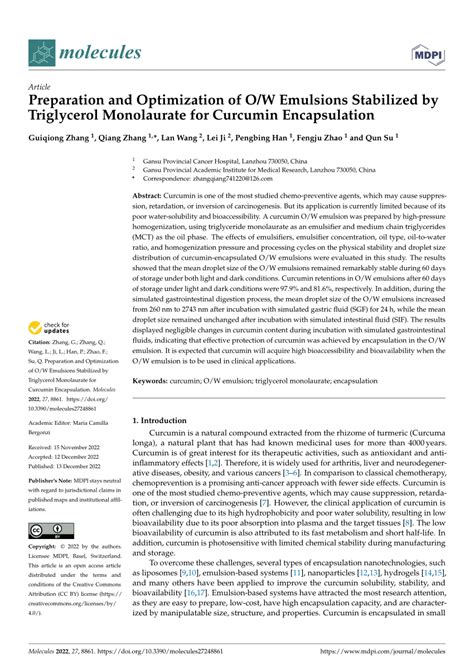 PDF Preparation And Optimization Of O W Emulsions Stabilized By