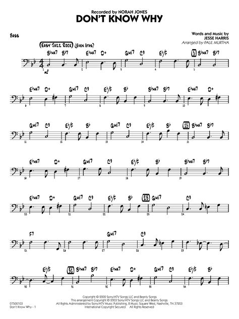 Don T Know Why Arr Paul Murtha Bass By Norah Jones Sheet Music For Jazz Ensemble At Sheet