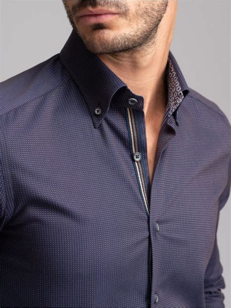 Camicia Uomo Blu Moro Micro Pois Collo Button Down Invidia