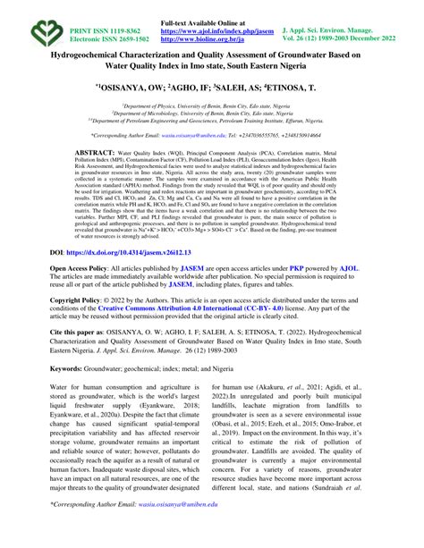 Pdf Hydrogeochemical Characterization And Quality Assessment Of