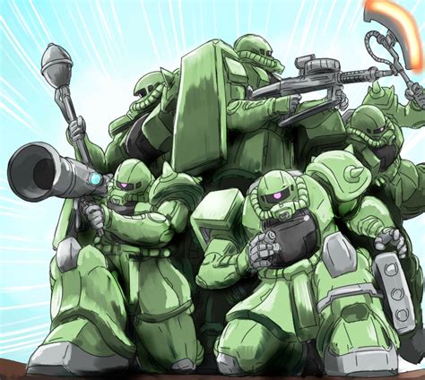 Safebooru Axe Bazooka Crouching Gun Gundam Machine Gun Mecha Mobile