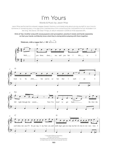 Im Yours By Jason Mraz Sheet Music For Really Easy Piano At Sheet Music Direct