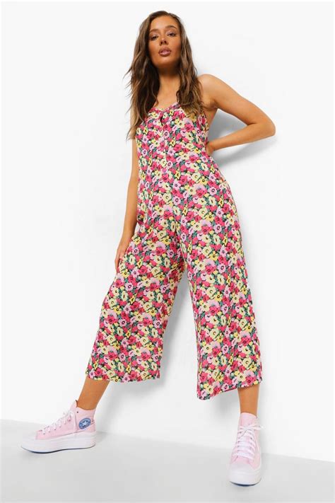 Floral Strappy Culotte Jumpsuit Boohoo Uk