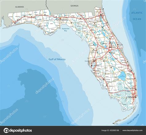 High Detailed Florida Road Map Labeling Stock Vector by ©delpieroo ...