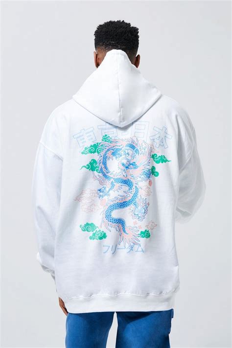 Men S Oversized Dragon Back Graphic Hoodie Boohoo Uk