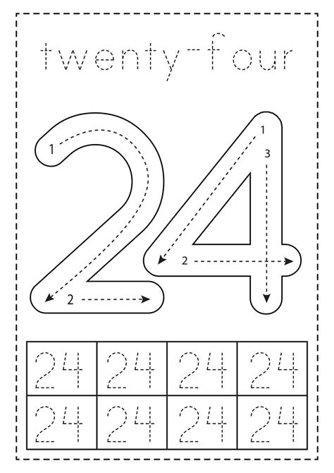 Tracing number twenty four. Preschool worksheet. Black and white ...