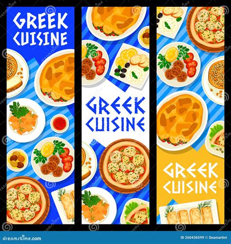 Greek Cuisine Restaurant Food Vector Banners Stock Vector