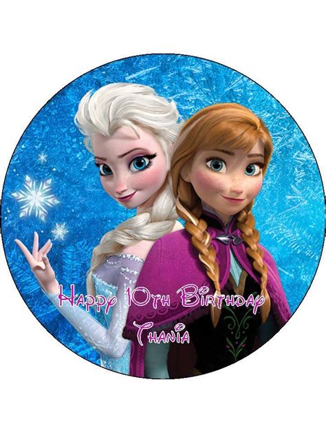 Disney Frozen Anna And Elsa Edible 75 Round Printed Birthday Cake