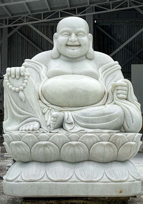 PREORDER Huge White Marble Fat Happy Buddha Of Wealth Seated On Lotus