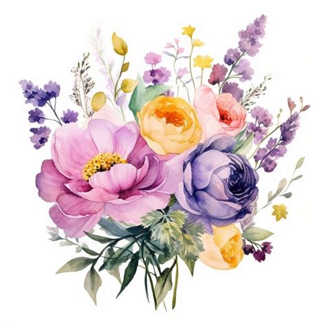 Premium Photo Composition Of Flowers Painted In Watercolor