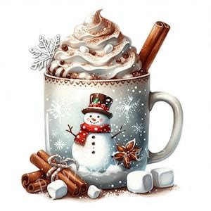Holiday Hot Cocoa Mug Clipart 10 High Res Watercolor Jpgs Winter Hot Cocoa Holiday Printables