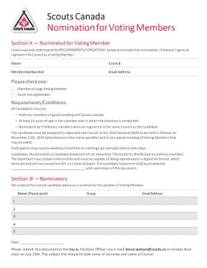 Fillable Online Northernlights Scouts 2016 Elections Nomination Form EN