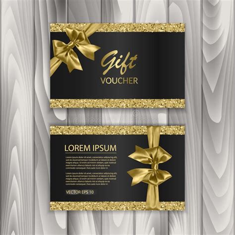 Set Of Shiny Gift Voucher With Realistic Golden Bow Vector Template