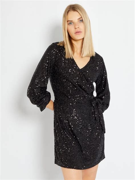 Robe Courte Encolure V Sequins Noir Kiabi