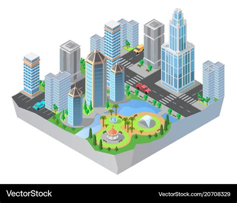 3d Isometric City Cityscape Map Town Royalty Free Vector