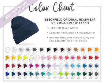 Sportsman Beanie Color Chart - Etsy