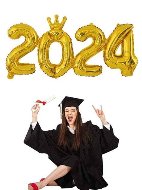 Conjoined 16 Inch Gold Foil 2024 Balloons Graduation Decorations Class