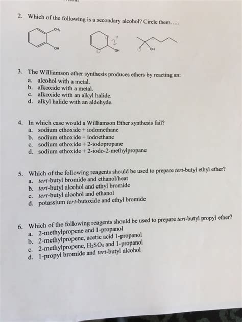 Solved The Williamson Ether Synthesis Products Ethers By