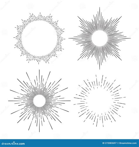 Hand Drawn Set Of Sunburst Etching Style Frame Rays Vector Illustration