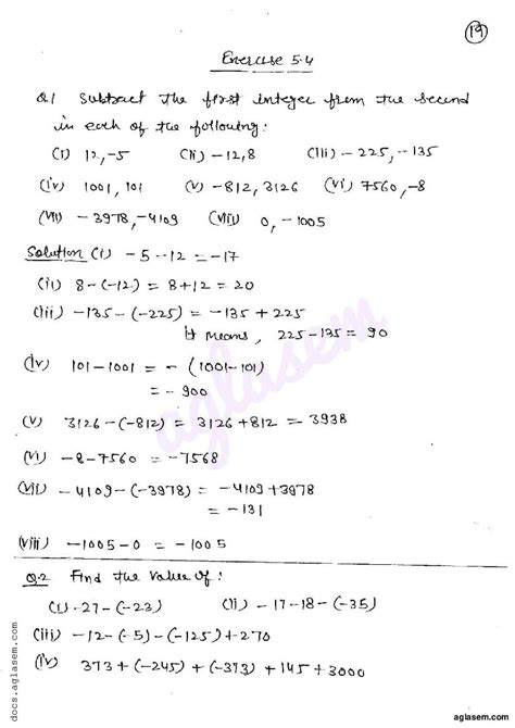 Rd Sharma Solutions Class Maths Chapter Negative Numbers And