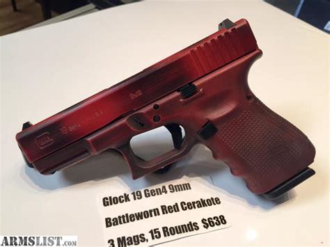 Armslist For Sale New Glock 19 Gen4 Pistol Battleworn Red And Black Factory Cerakote 3