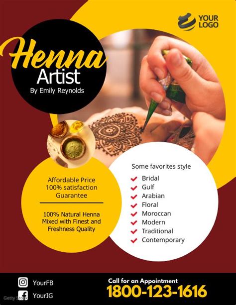 Customizable Design Templates For Henna Artist Flyer Class