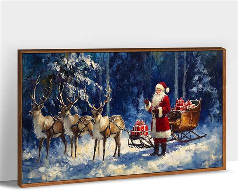 AAzaqTin Christmas Wall Art Vintage Santa Claus Reindeers Sledges