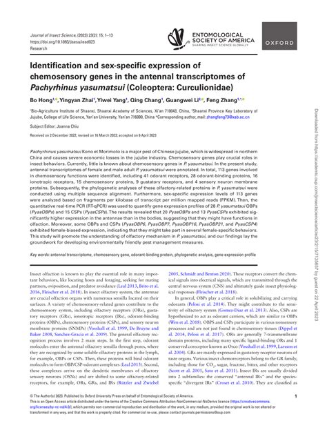 (PDF) Identification and sex-specific expression of chemosensory genes ...