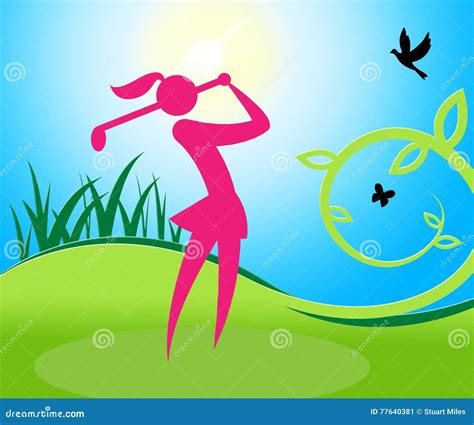 Golf Swing Woman Shows Women Golfer and Golfing Stock Illustration ...