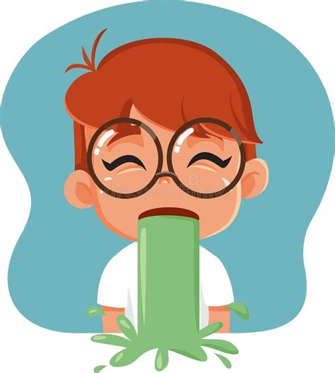 Little Boy Vomiting Feeling Sick Vector Cartoon Stock Vector