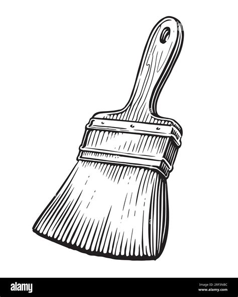 Paint Brush With Wooden Handle Painting And Housework Tool Sketch