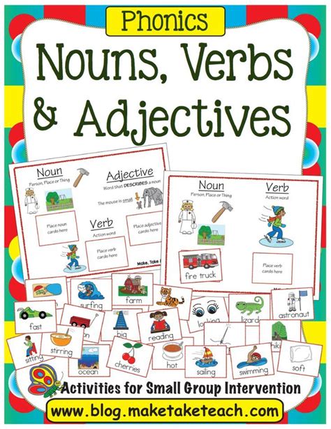 Identifying Nouns Verbs Adjectives Worksheets