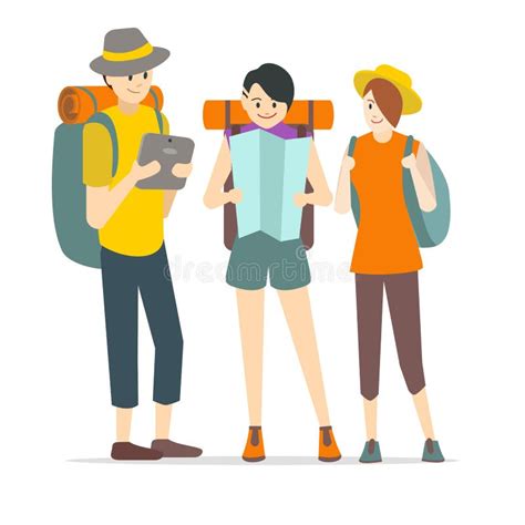 Cartoon Characters Young People Travel Set. Vector Stock Vector ...