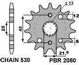 Pignone PBR Passo Catena 530 Cod 2080 Z15 Denti 2080 15 18NC