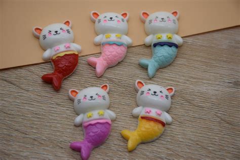 Cartoon Cat Mermaid Tail Cabochonsflatback Resindiy Jewelry Etsy